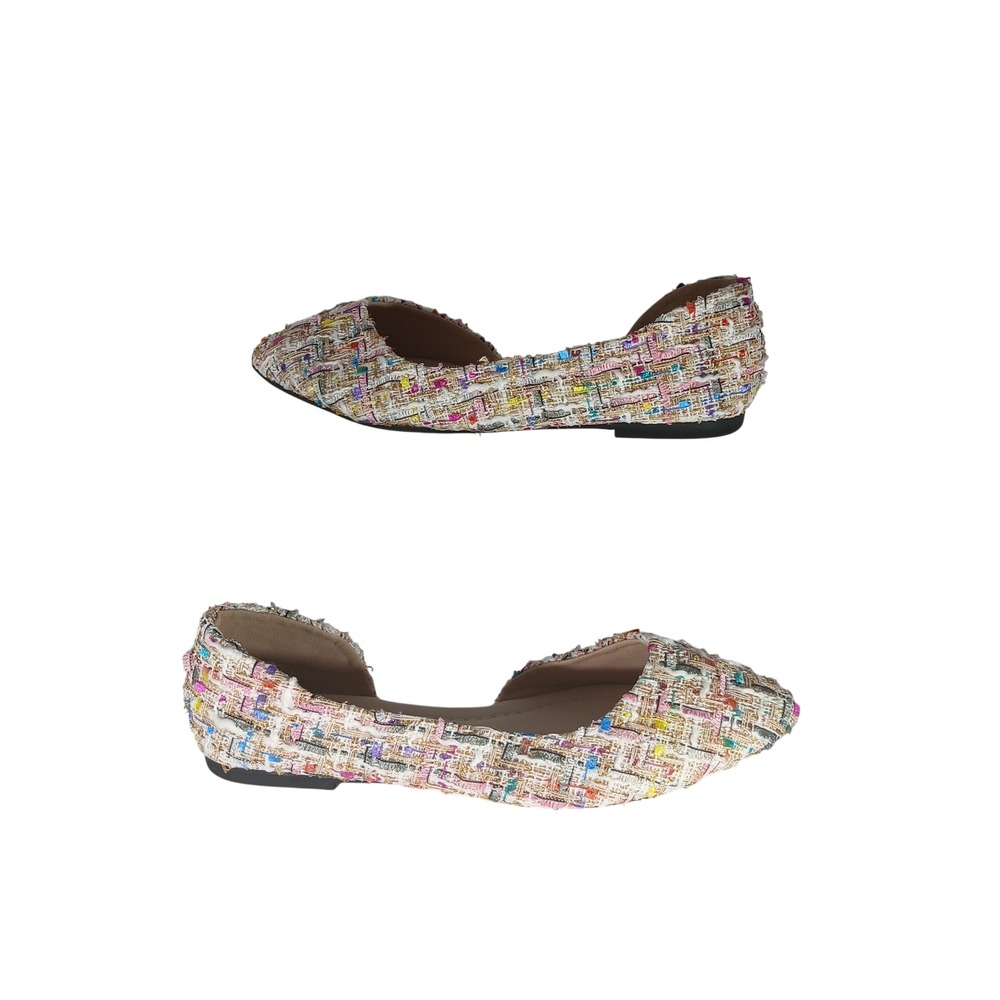 Fashion Tweed D'Orsay Flats 41 Multi Color Pointed Toe Metallic Chic Workwear